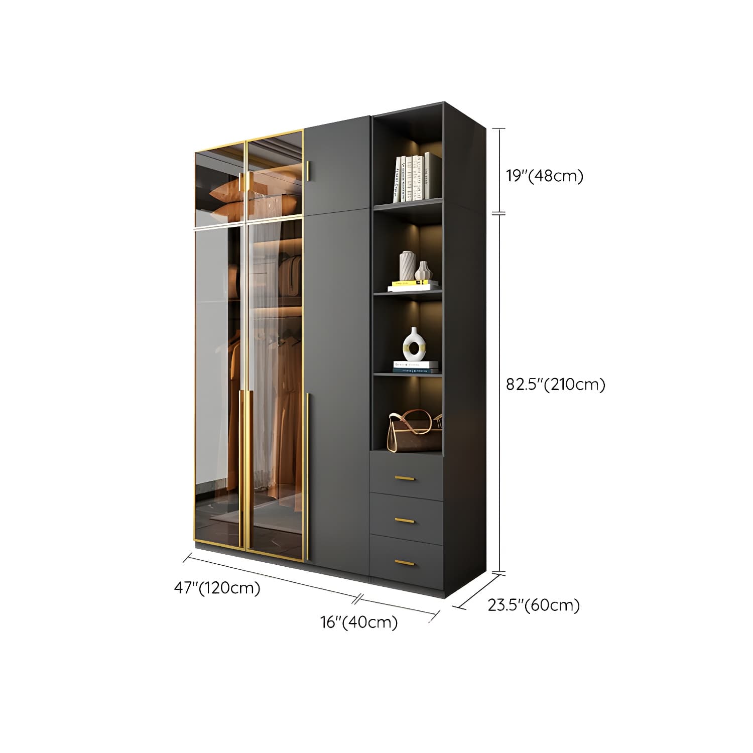 Modern Black Wood Wardrobe Armoire with Soft-Close Drawers & Clothing Rod - image 34