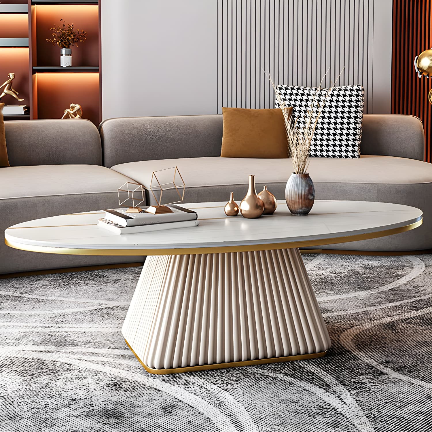 Glam Metal and Slate Cocktail Table Pedestal Coffee Table for Living Room - image 13