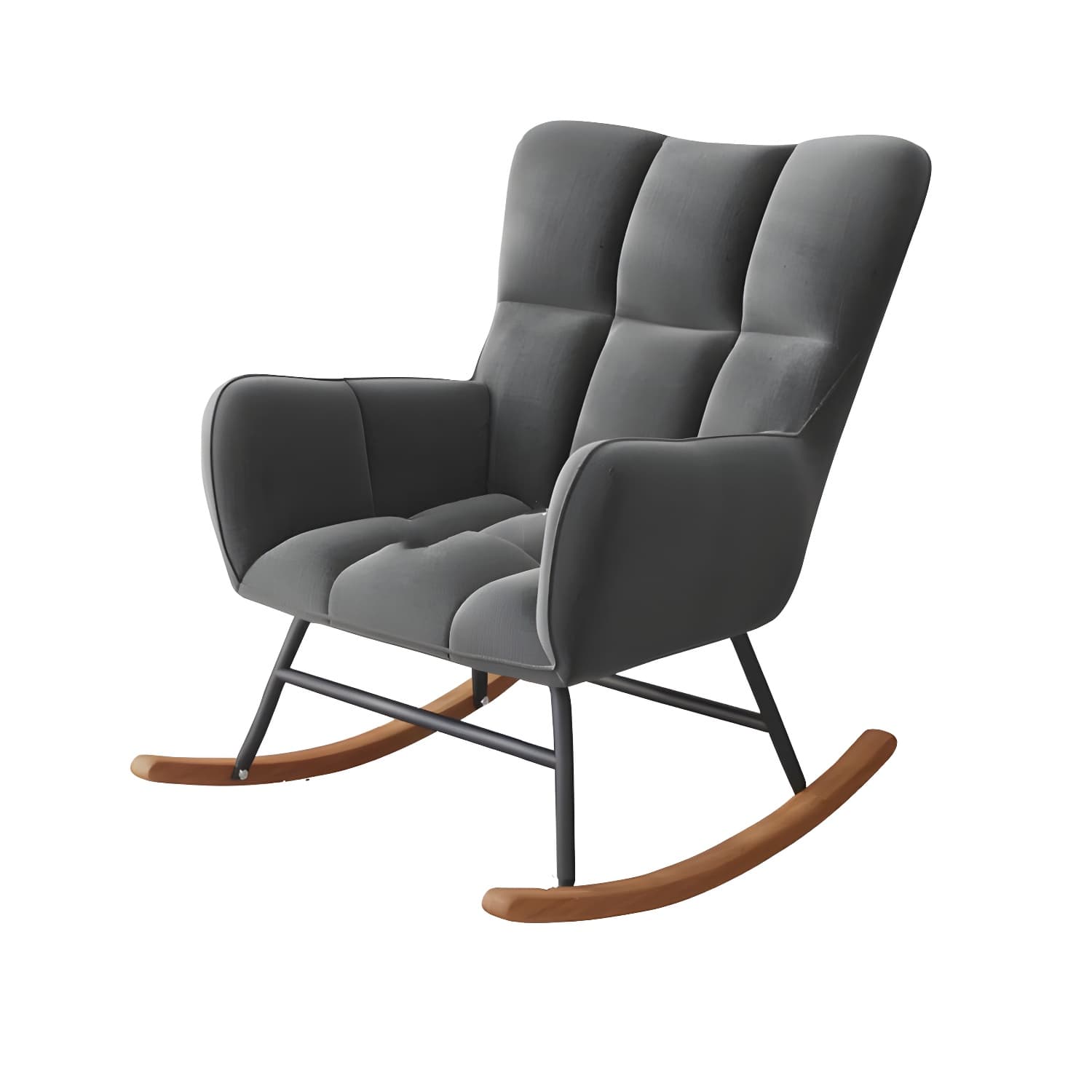 Modern Upholstered Rocking Chair for Comfort and Style - Brown Metal Legs and Track Arms