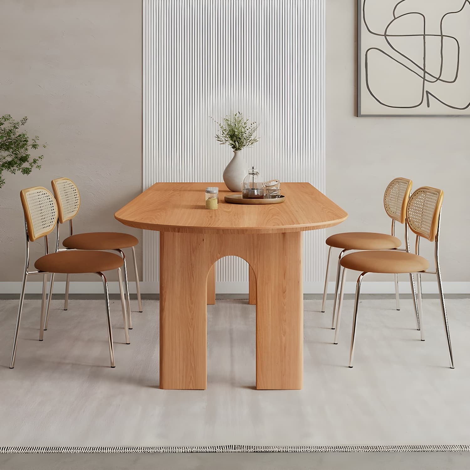 Scandinavian Wooden Oval Dining Table in Natural and Brown for Dining Room
