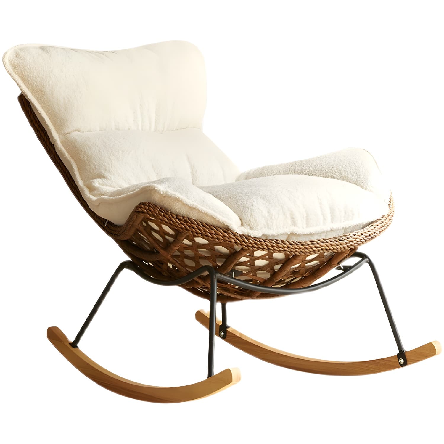 Rattan Brown Frame Rocking Chair Solid Wood Armless for Outdoor - image 13