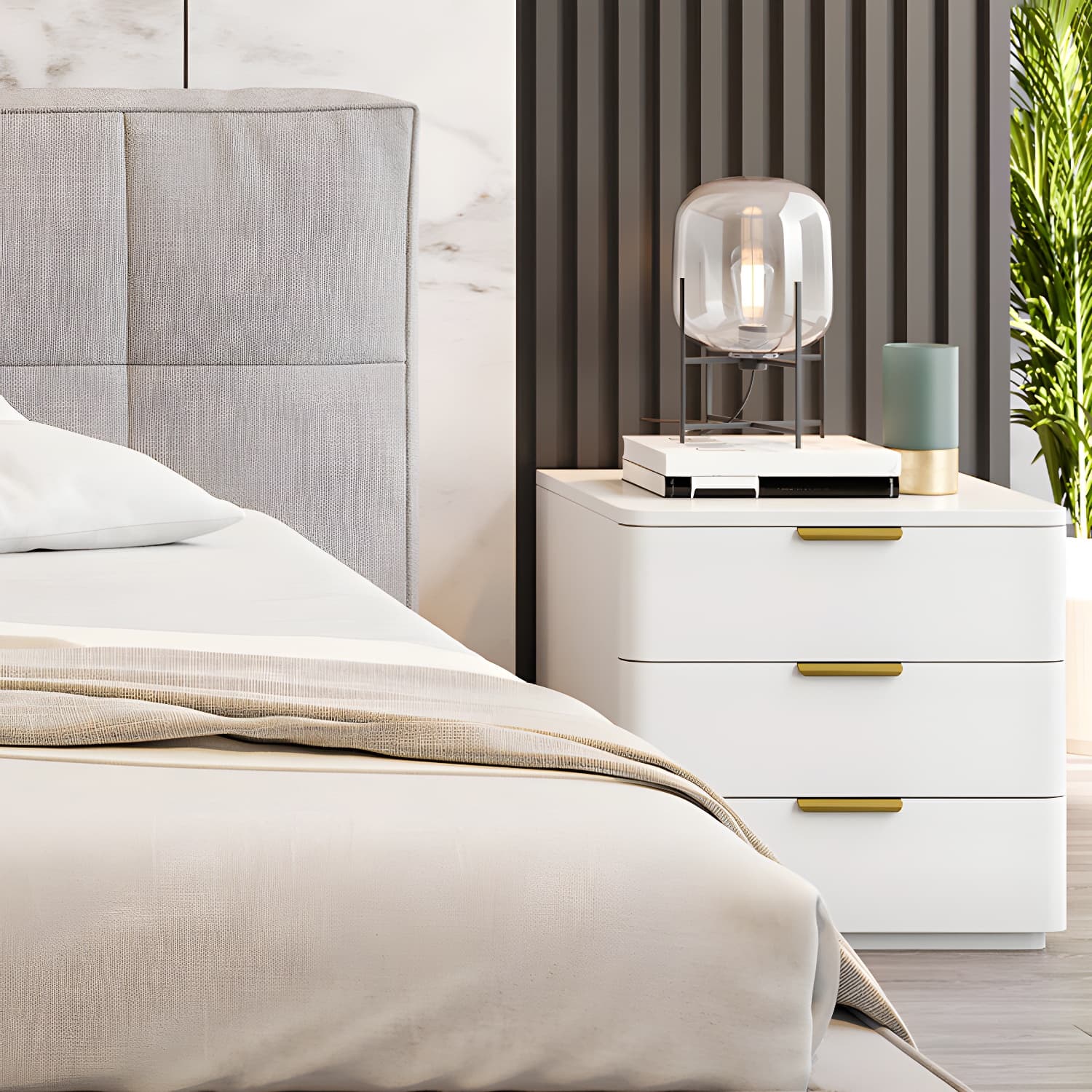 Contemporary Accent Table Nightstand Leather Nightstand with 3 Drawers - image 13