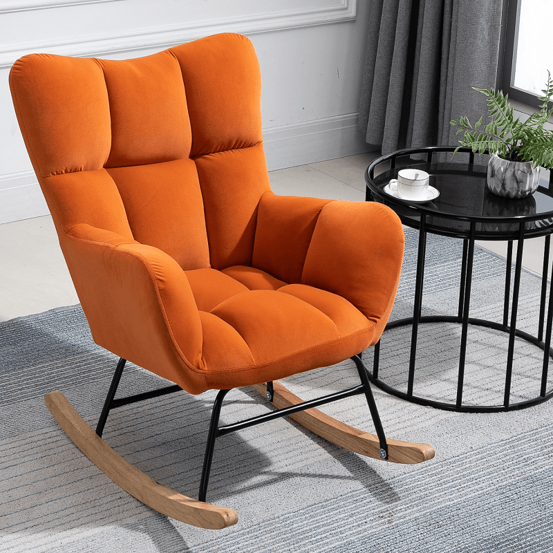 Simplistic Scratch-immune Padded Recessed Arm Ottoman Upholstered 2 Piece Set Bedroom Rocking Chair - image 7