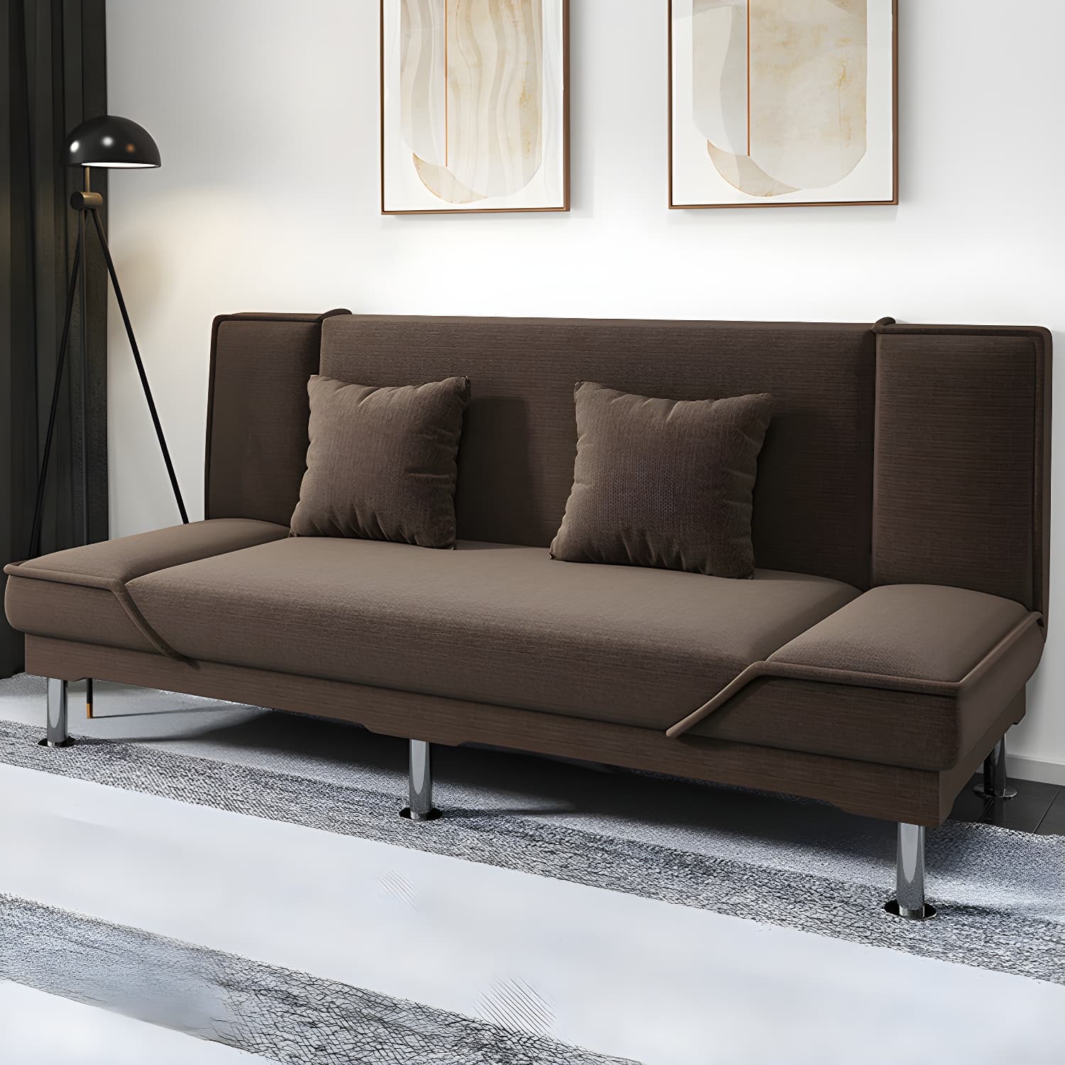 Contemporary Armless Convertible Sofa Linen Foldable Sofa for Apartment