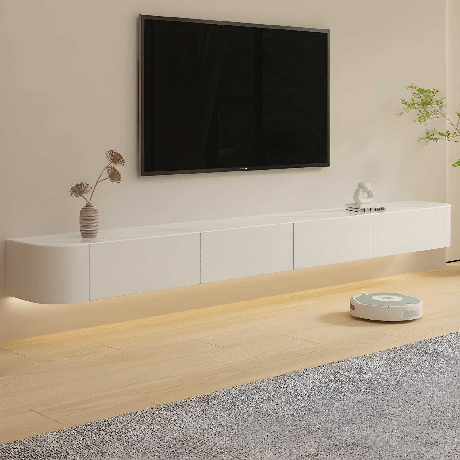 Contemporary Media Console Floating TV Media Console with Drawers