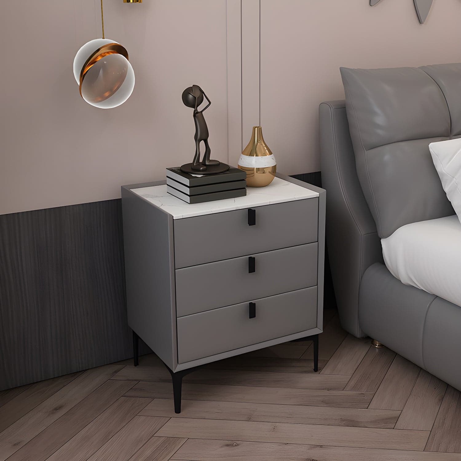 3 Drawers Solid Wood Nightstand Contemporary Night Table ,24" Tall - image 4