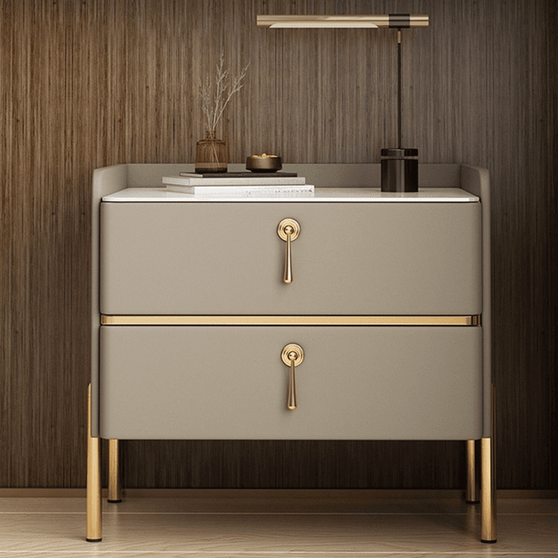 Stylish/Art Deco Drawer Storage Nightstand with 2 Drawers, Stone Countertop, and Leg - image 6