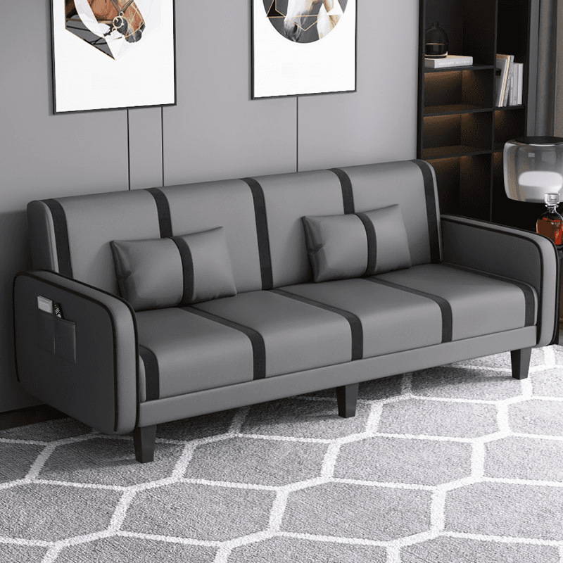 Striped Convertible Sofa in Pu Leather/Flannel with Cerulean/Light Brown/Off-White Upholstery and Armrest - image 8