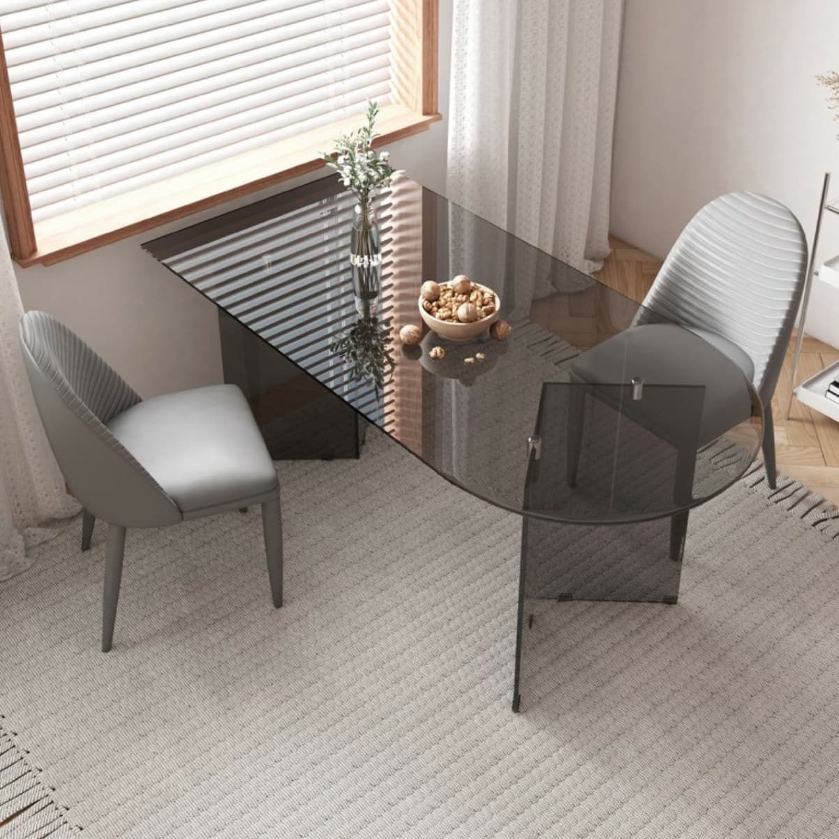 Glass Modern Top Space Saving Dining Table with Double Pedestal - image 10