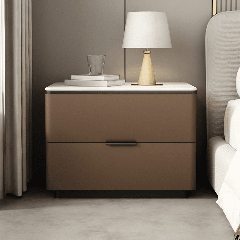 Organic Modern Nightstand With Drawer Organization Featuring 2 Drawers and Stone Countertop