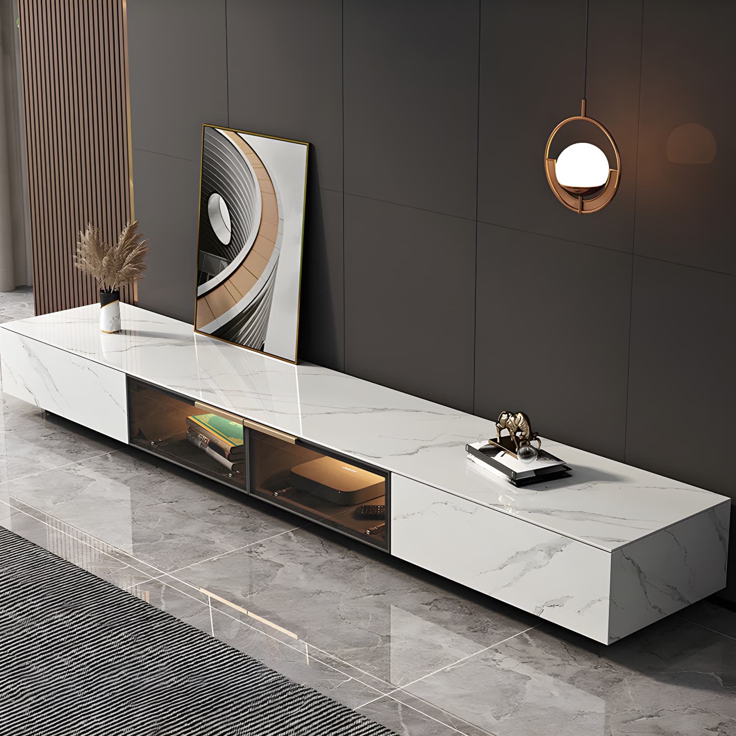 Stone TV Stand Console Contemporary Media Console with Drawers - image 5