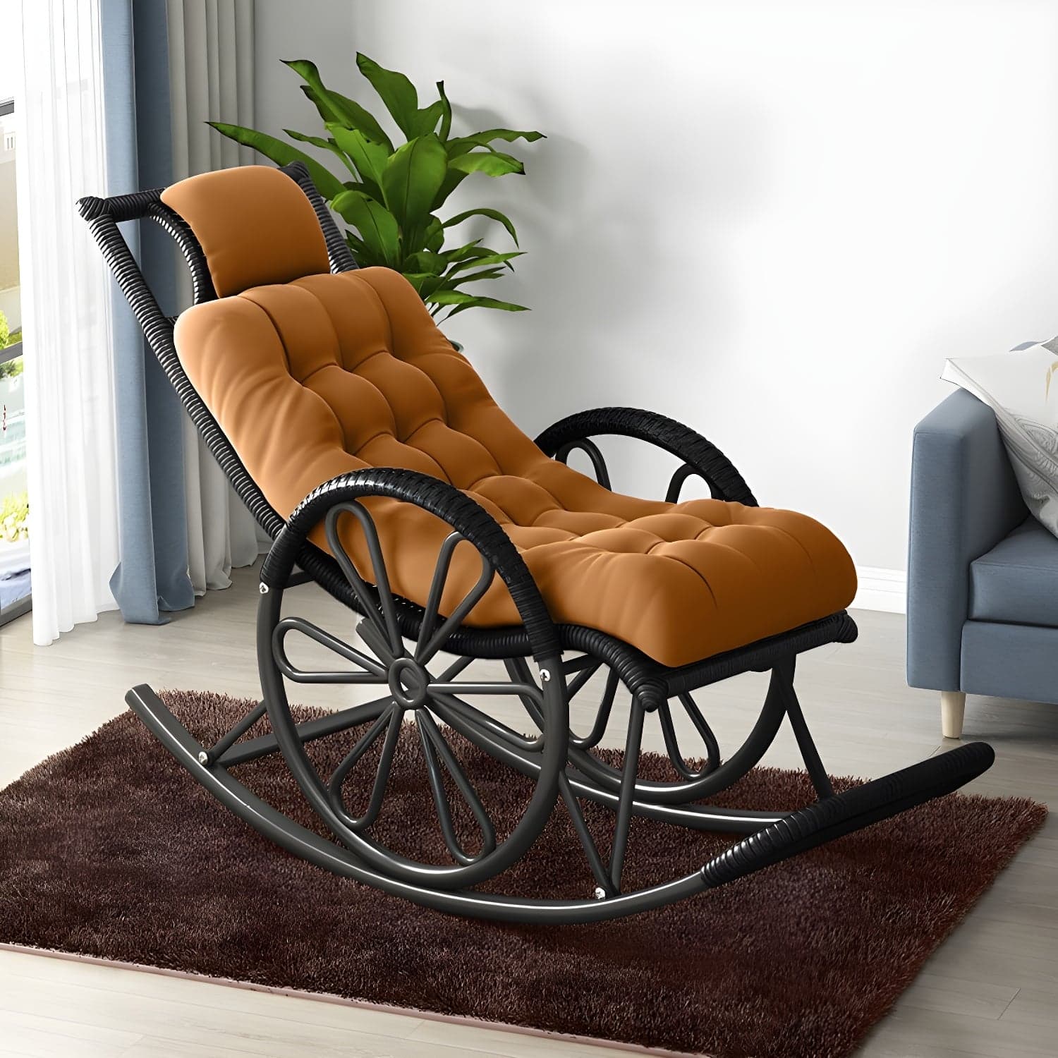 Modern Rocker Wicker Removable Cushions Tufted with Gray Frame Rocking Chair - image 3