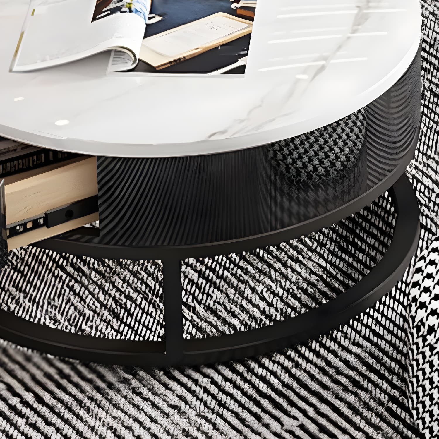 Slate Round Frame Coffee Table Modern Nesting Coffee Table Set with Drawer - image 14
