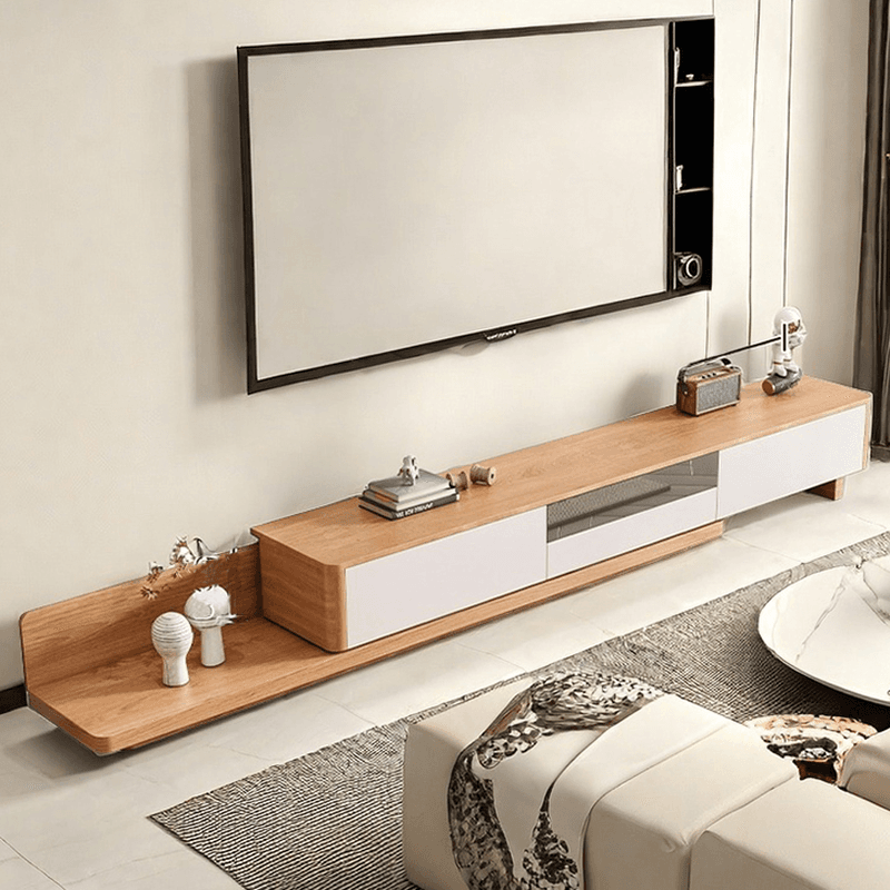 Art Deco Real Wood TV Stand with Shelf, 2 Drawers, Locker, and Cable Management - image 7