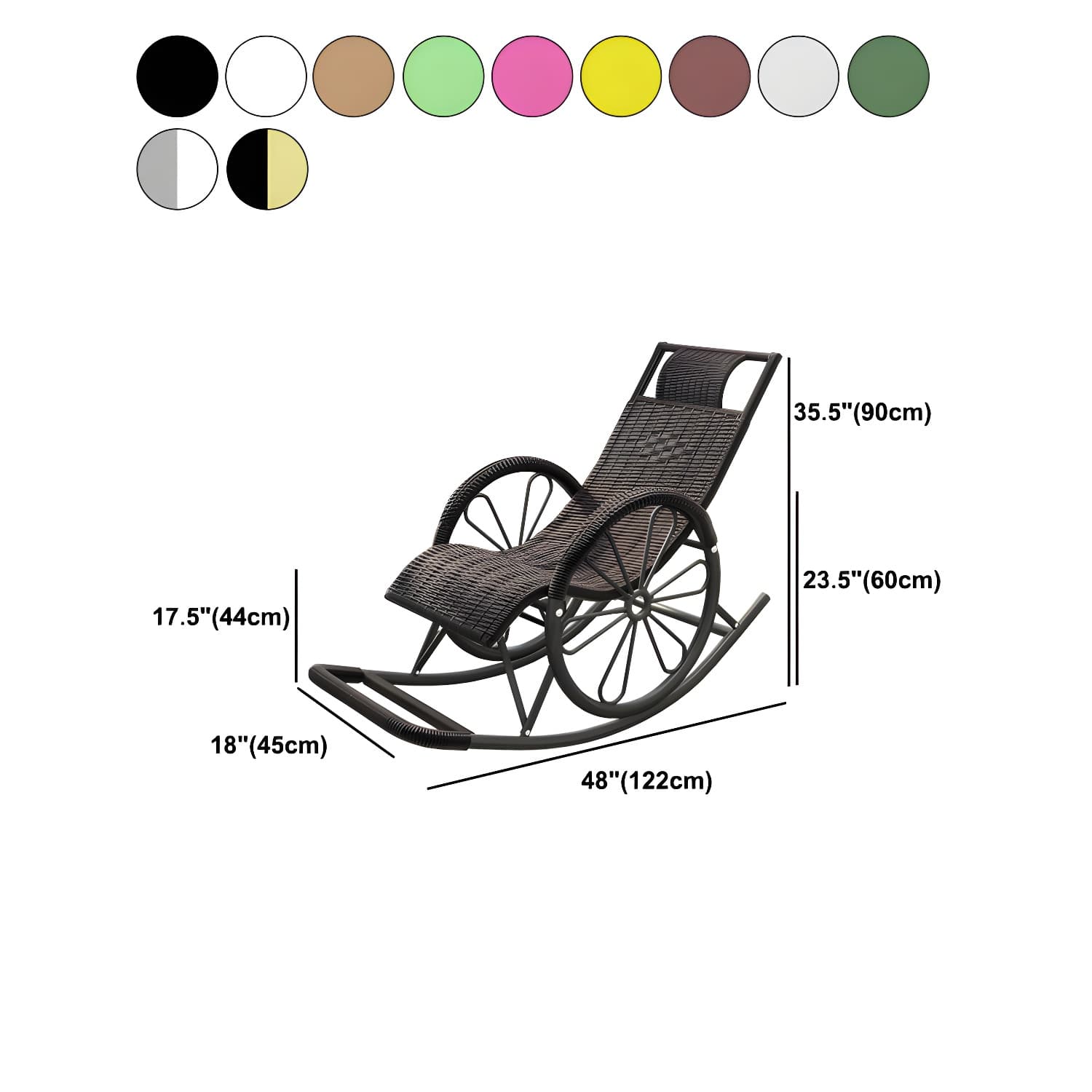 Modern Spindle Rattan Rocking Chair Metal Frame Wheel Handrail Design Rocker Chair - image 19