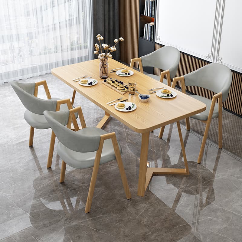Dining Table Set with Sleighing Base and Fixed Table, Featuring Padded Chair with Back and Armrest, 5-piece Unfinished - image 5