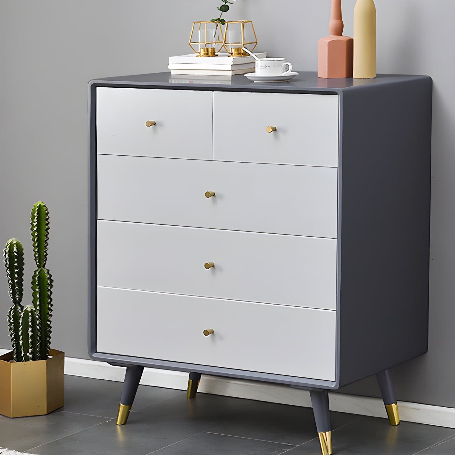 Solid Wood Accent Chest Mid Century Drawers Included Cabinet - image 4