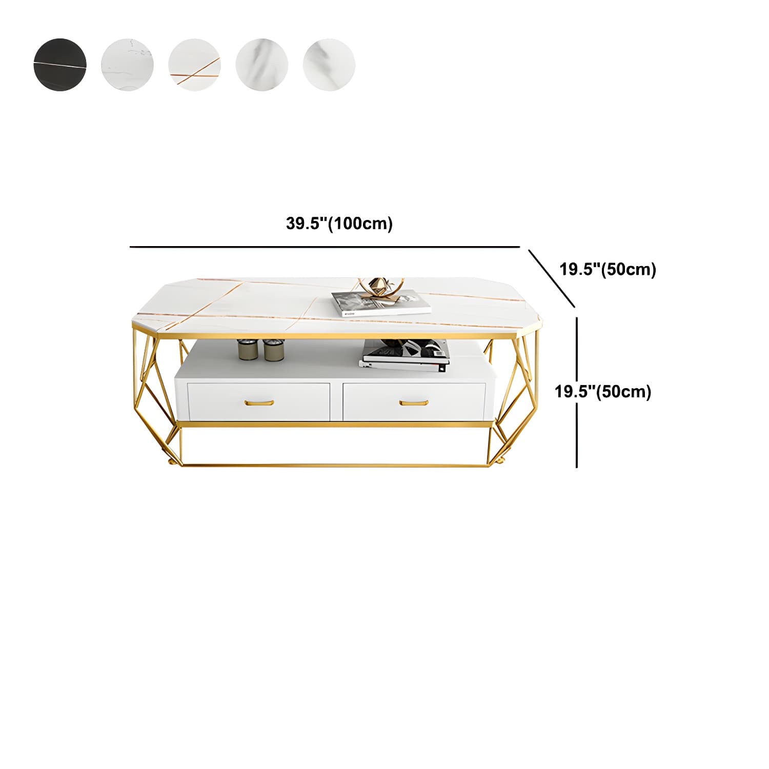 Glam Golden Frame Coffee Table with Storage Drawers Cocktail Table - image 17