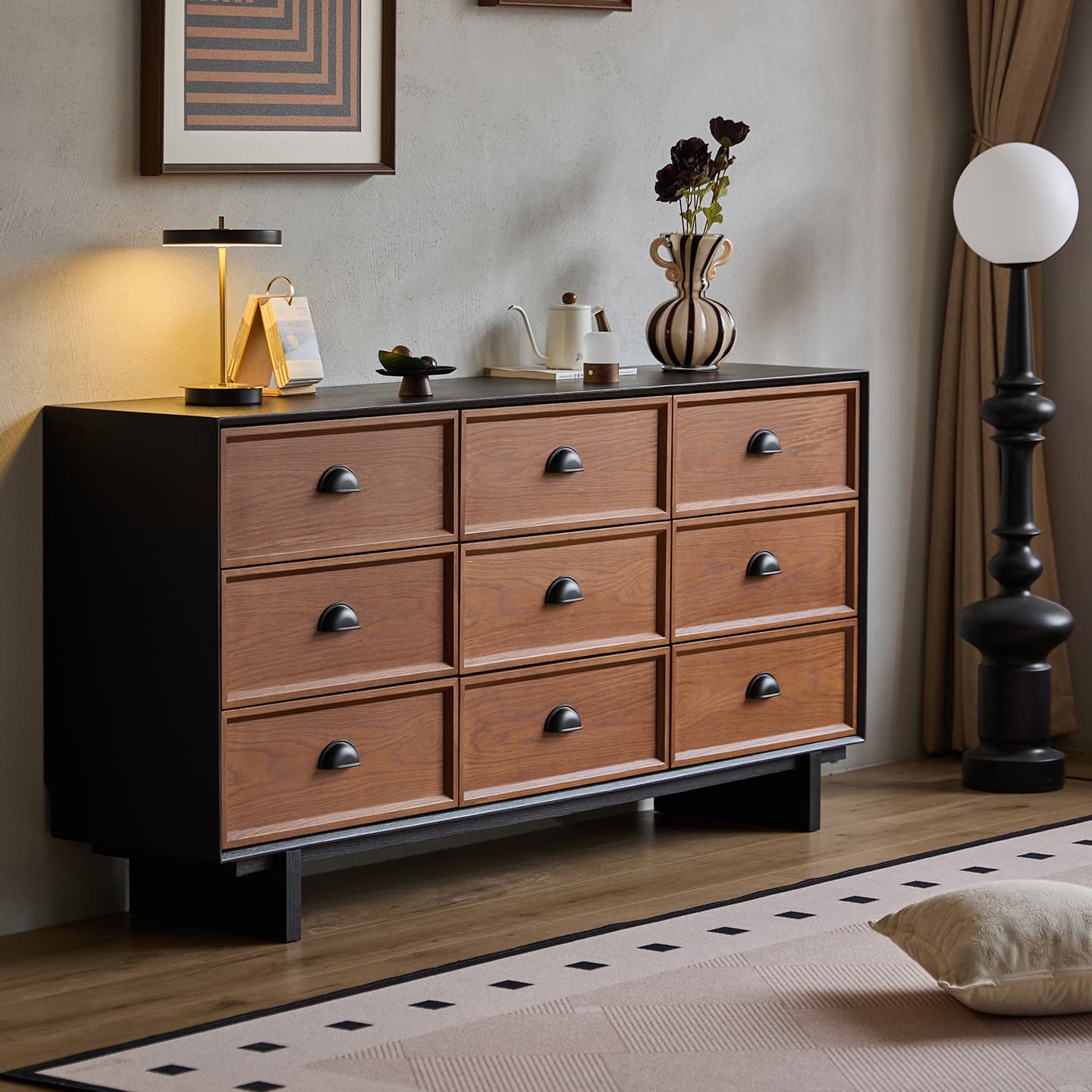 Cocoa Simplistic Reclaimed Wood Double Dresser/Lingerie Chest/Bachelor Chest with 6/8/9 Drawers, Horizontal/Vertical