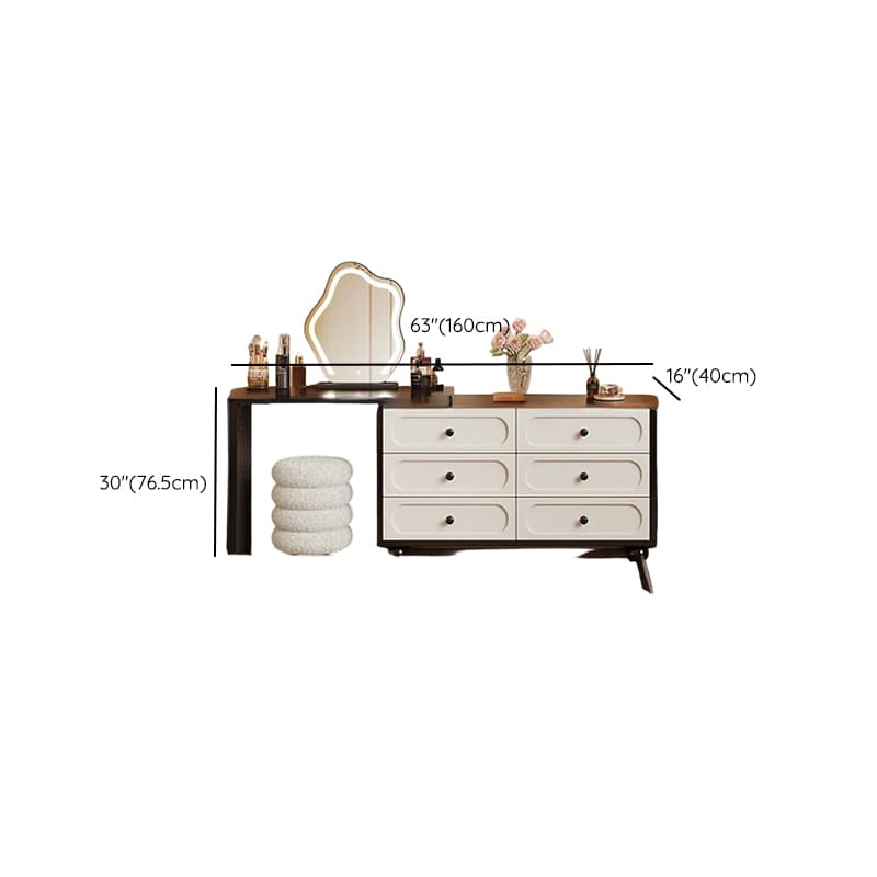 Modish Large/Standard Vanity Set with Natural Wood Table Top, White Seating, 3 Drawers, Light Up Mirror, and Chair - image 13