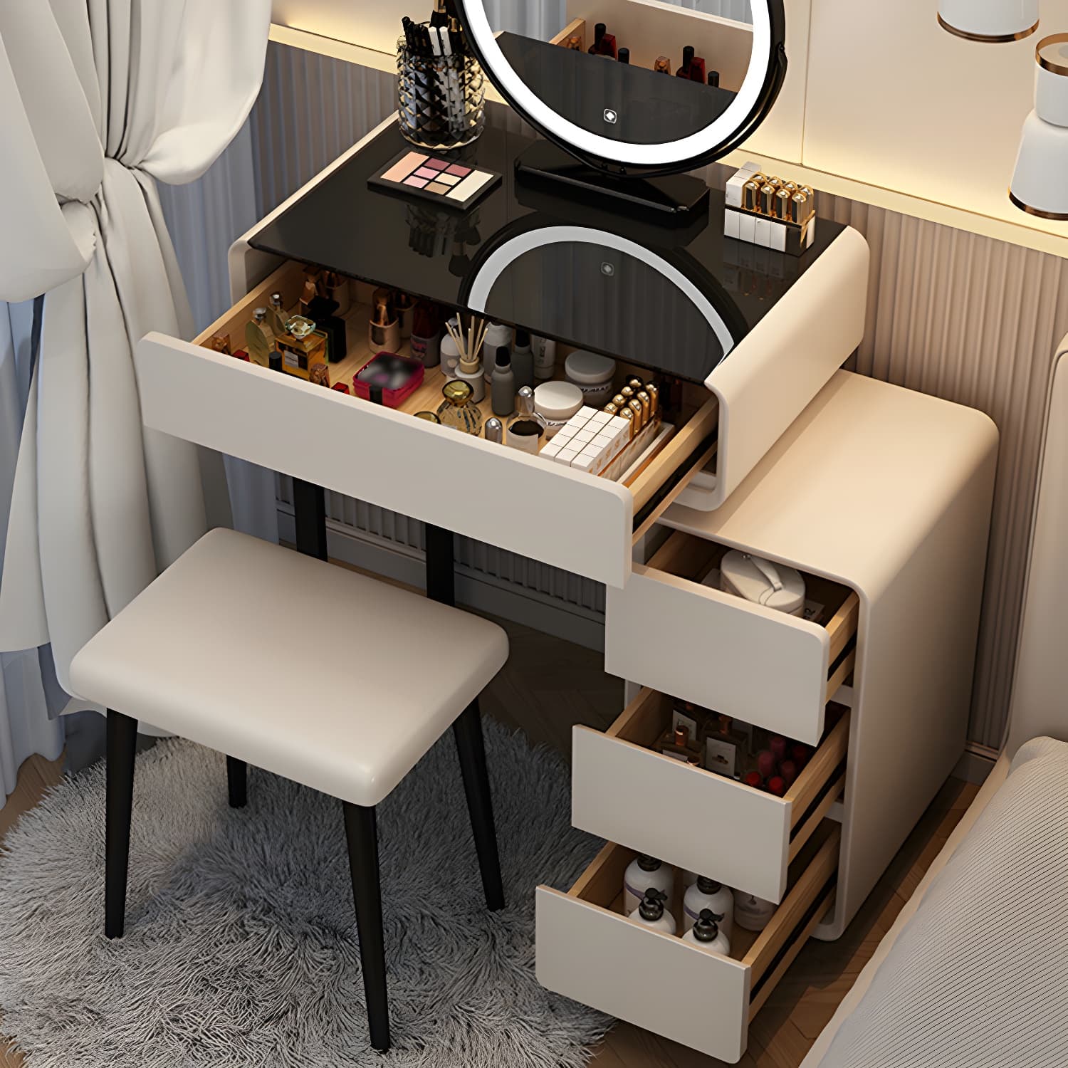 Modern Gray Makeup Vanity with Mirror & Drawers & Seat Included - image 7