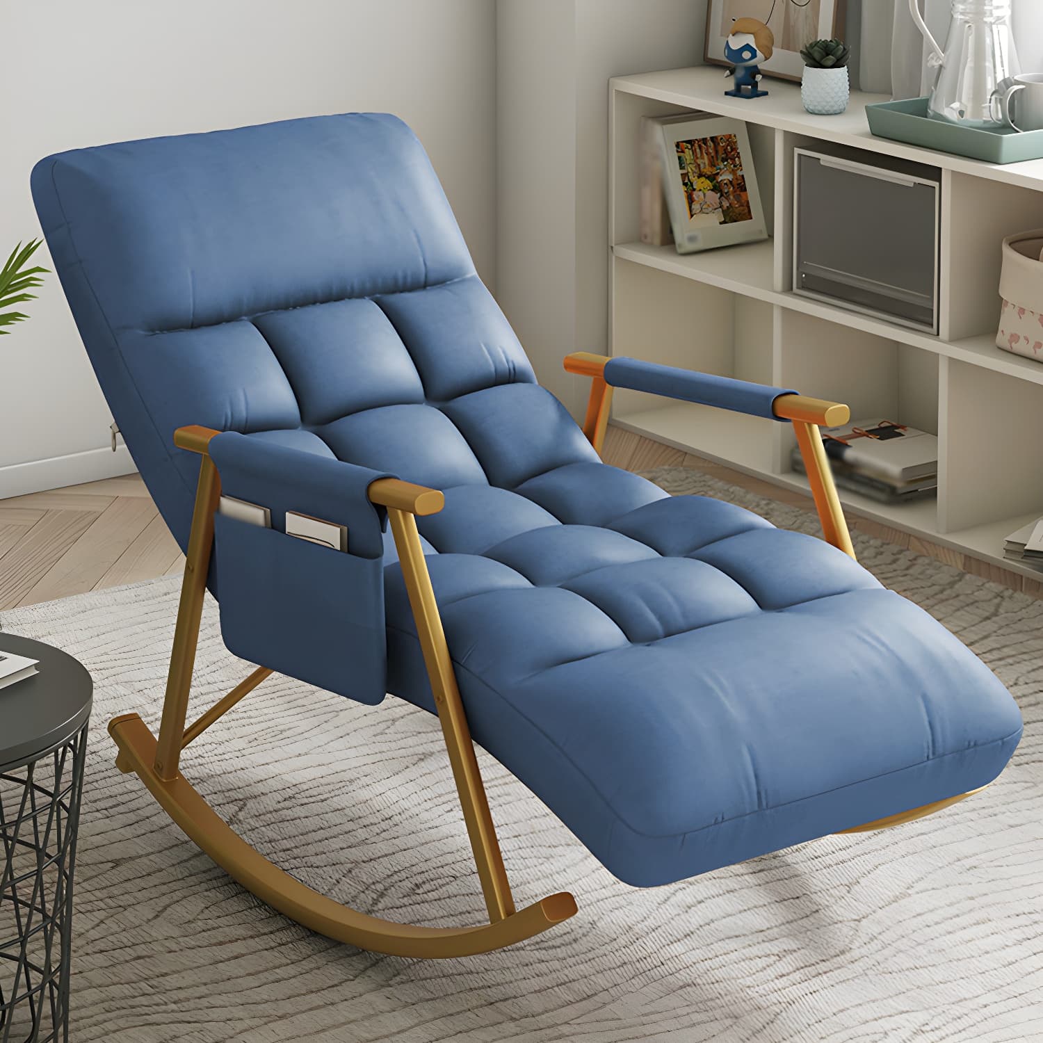 Faux Leather Rocking Chair Modern Style Rocker Chair with Storage - image 9