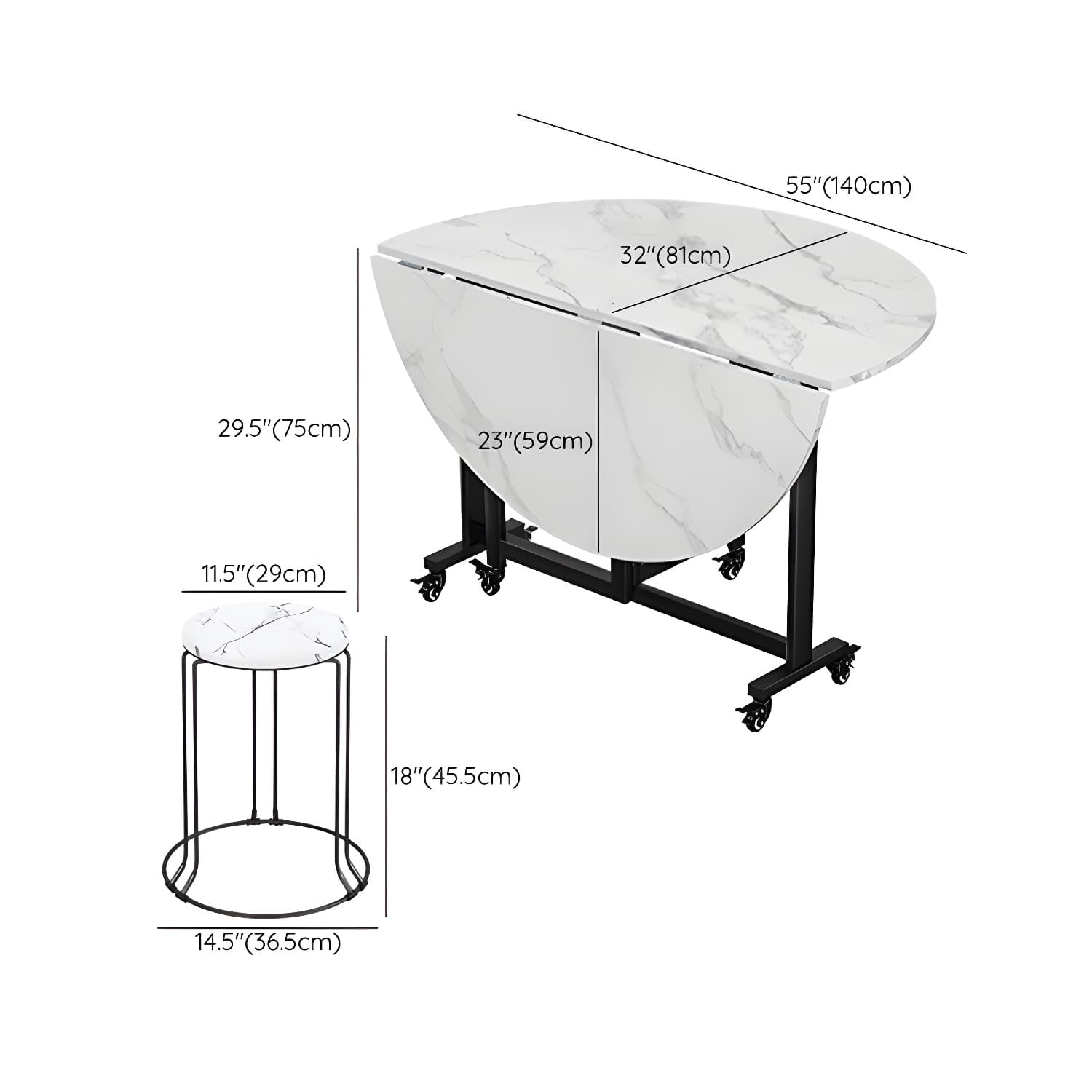 Modern Round Wood Dining Set with Collapsible Table and Leaf Extension - Metal Trestle Base in Black - image 22