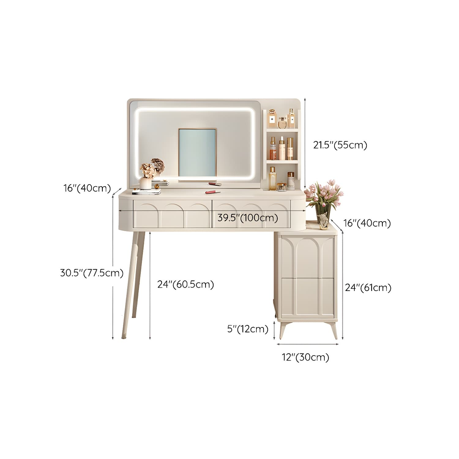 Modern White Wood Makeup Vanity with Drawers, Mirror, and Soft Close Drawer Glides - image 11