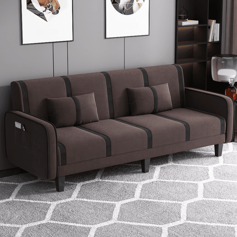 Striped Convertible Sofa in Pu Leather/Flannel with Cerulean/Light Brown/Off-White Upholstery and Armrest - image 4