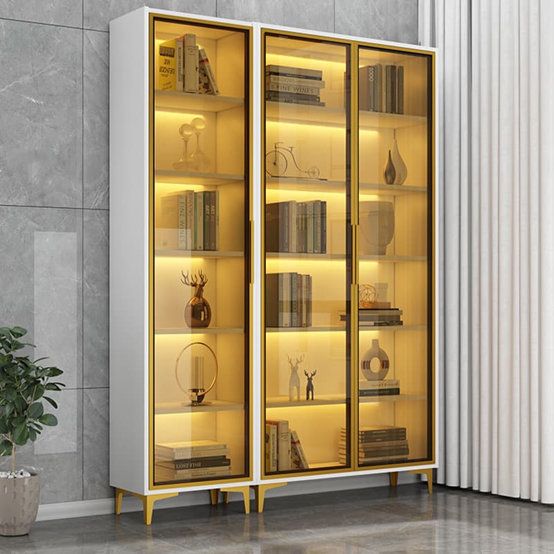 Glam Rectangle Accent Cabinet with Metal Base and Wood Countertop, Glass Doors and Lighting Included - image 5