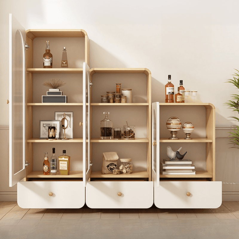 Modern White Lumber Narrow Sideboard with Single Drawer, 4 Shelves/Three Internal Shelves/Two Internal Shelves, Glass-panel Door - image 8