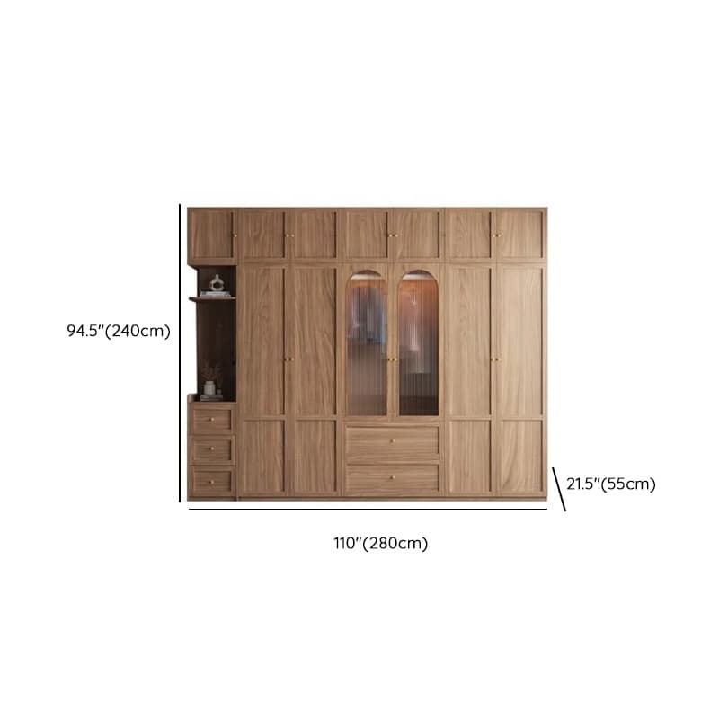 Minimalist Timber Sepia Cabinet Armoire with Interior Shelves & Clothing Rack & Soft Close Drawer & Soft Close Door - image 48