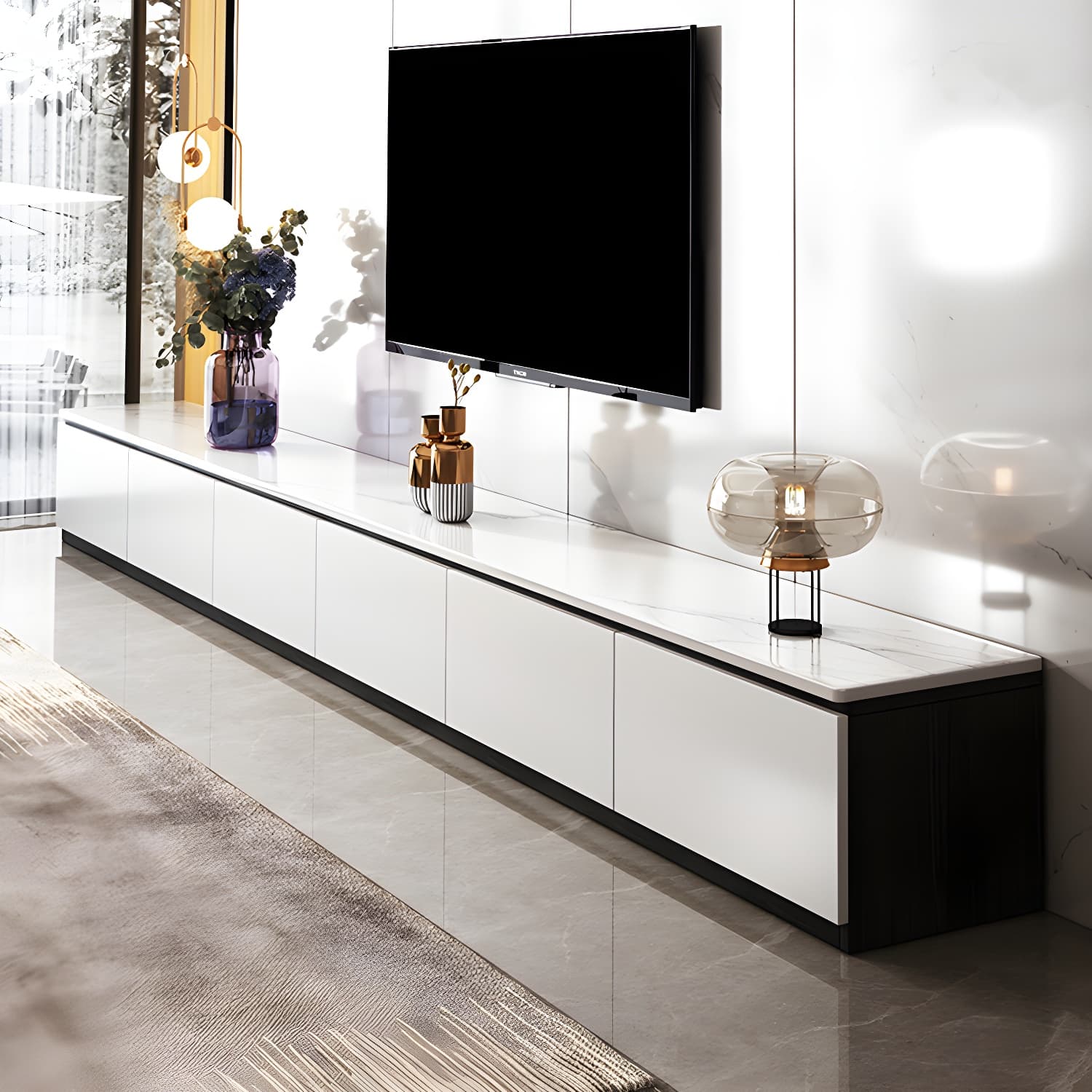 Stone Contemporary with Drawers Wood with Cabinet Media Console - image 5