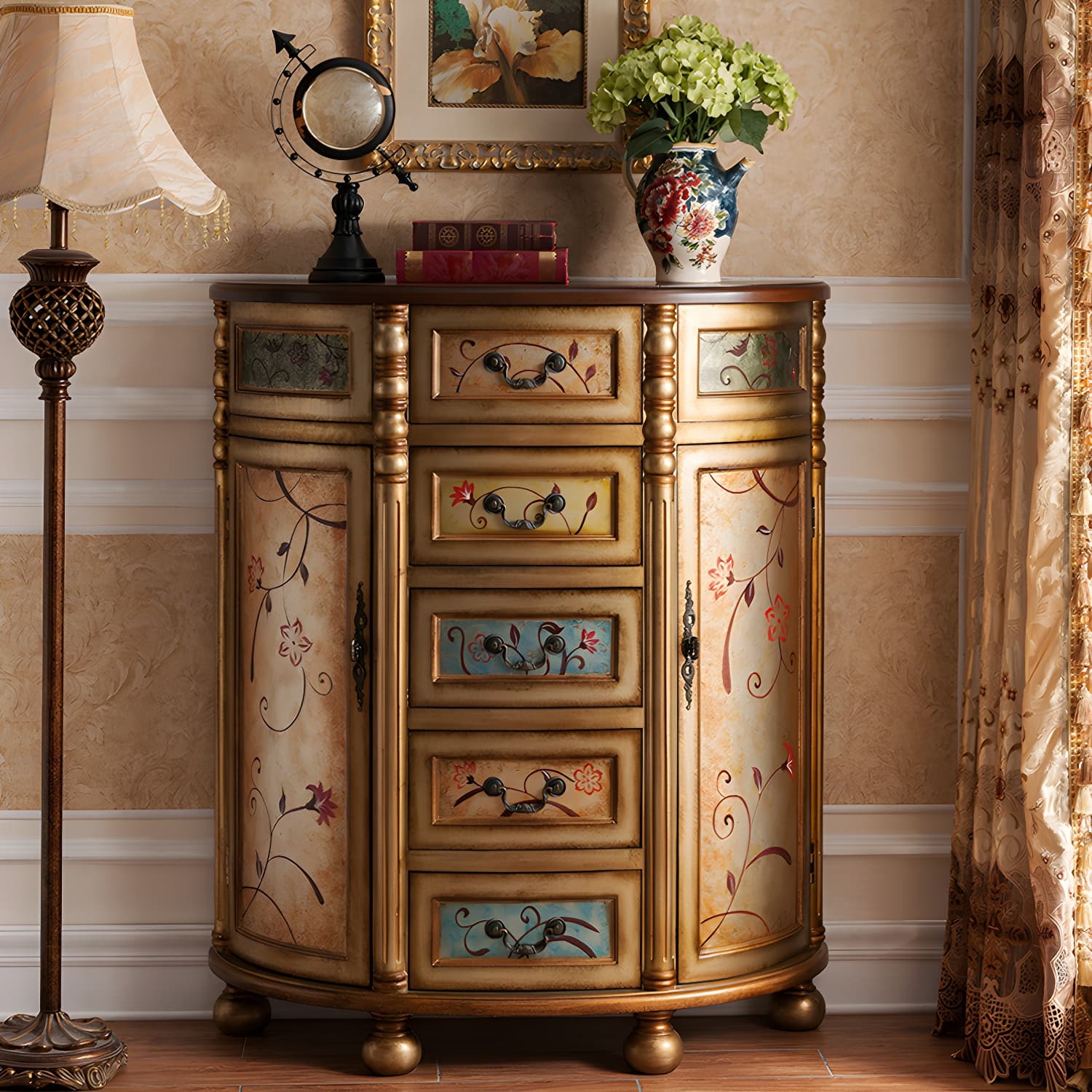 Industrial Bombe Accent Cabinet with Drawers and 2 Doors in Solid Wood - image 4