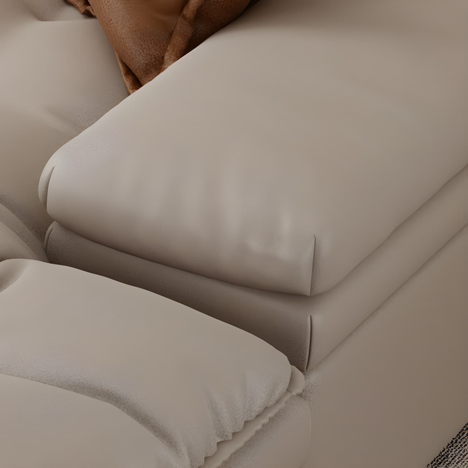 Modern Beige Faux Leather Stationary Sectional Sofa with Adjustable Headrest and Wood Frame - image 6