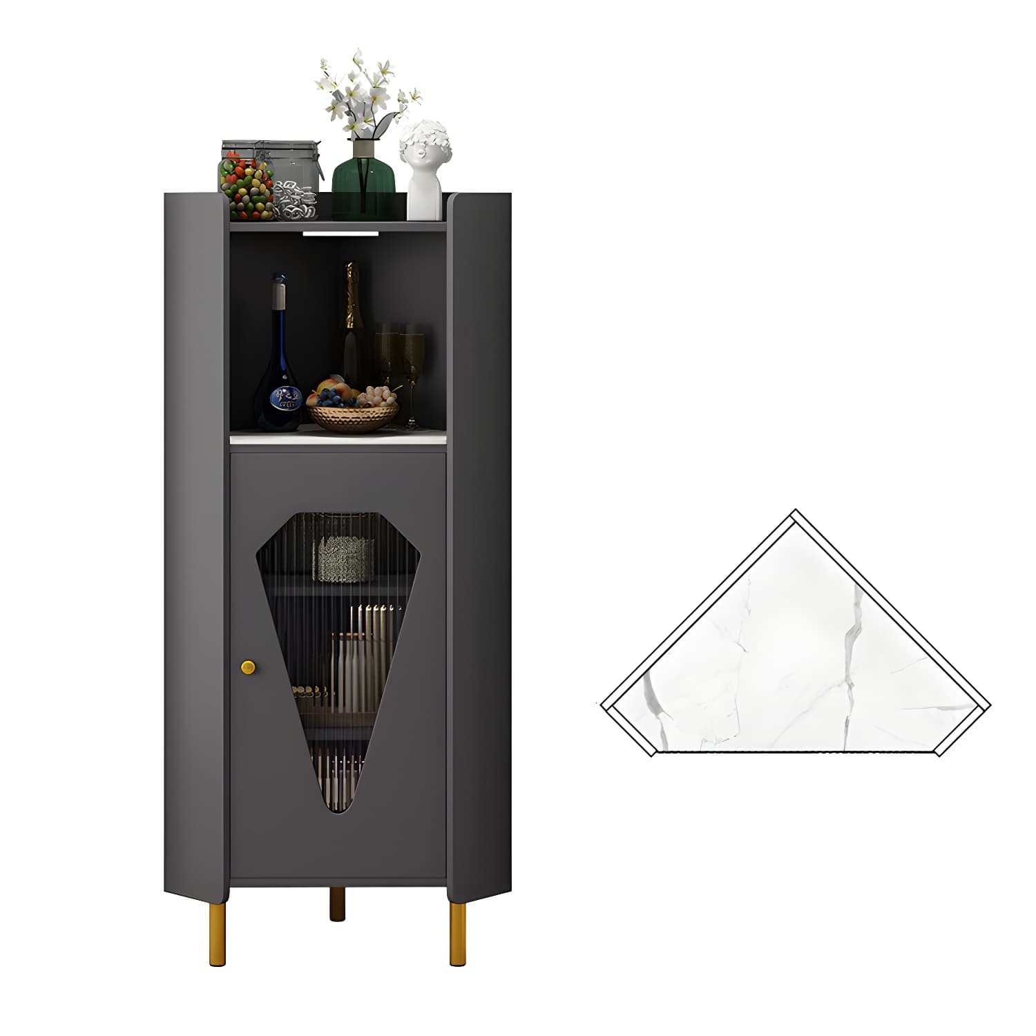 Glam Corner Accent Cabinet with Glass Doors and Wood Countertop in Small (Under 24 in.) Length - image 11