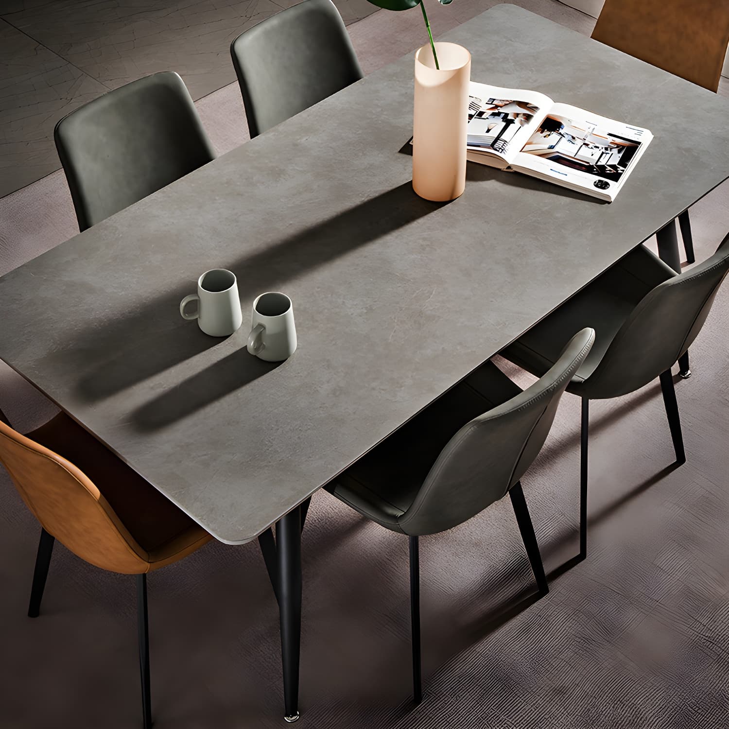 Sleek Rectangle Stone Dining Table with Black Steel Legs, Scratch Resistant - image 11