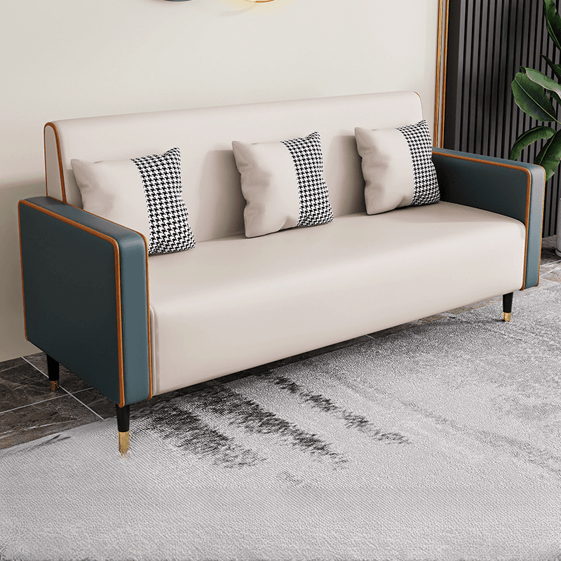 Casual Solid Color Water Resistant Sofa Couch in Grey/Cream/Citrus Color for 3 Person with Square Arm and 3 Pillows