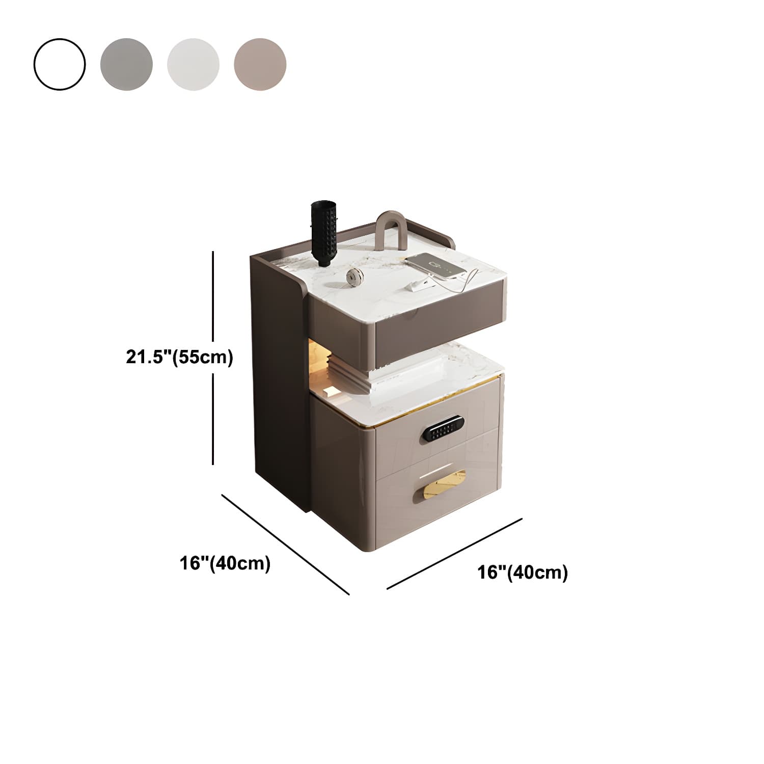3-Drawer Nightstand with USB charging 21.65" Tall Faux Leather Nightstand - image 19