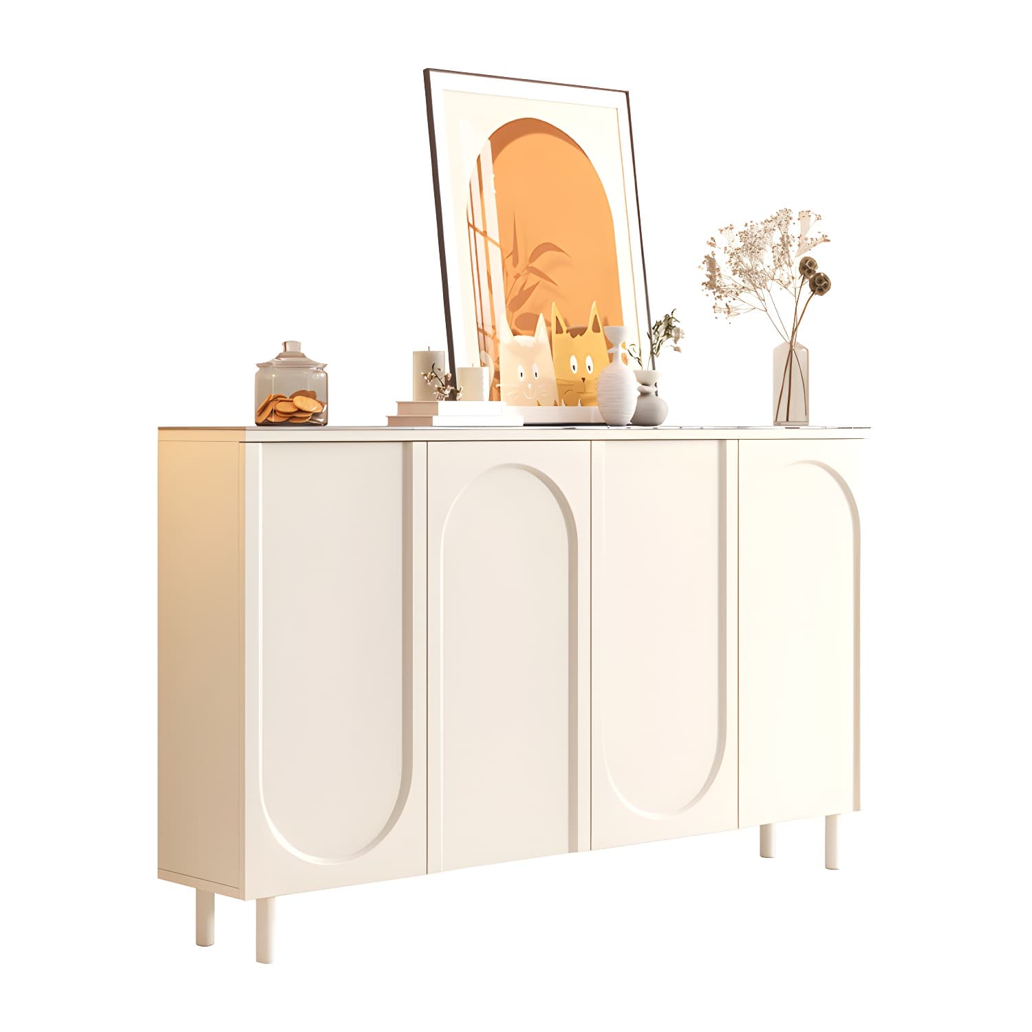 Scandinavian Wood Buffet Sideboard with Stone Countertop and Adjustable Shelves - image 18