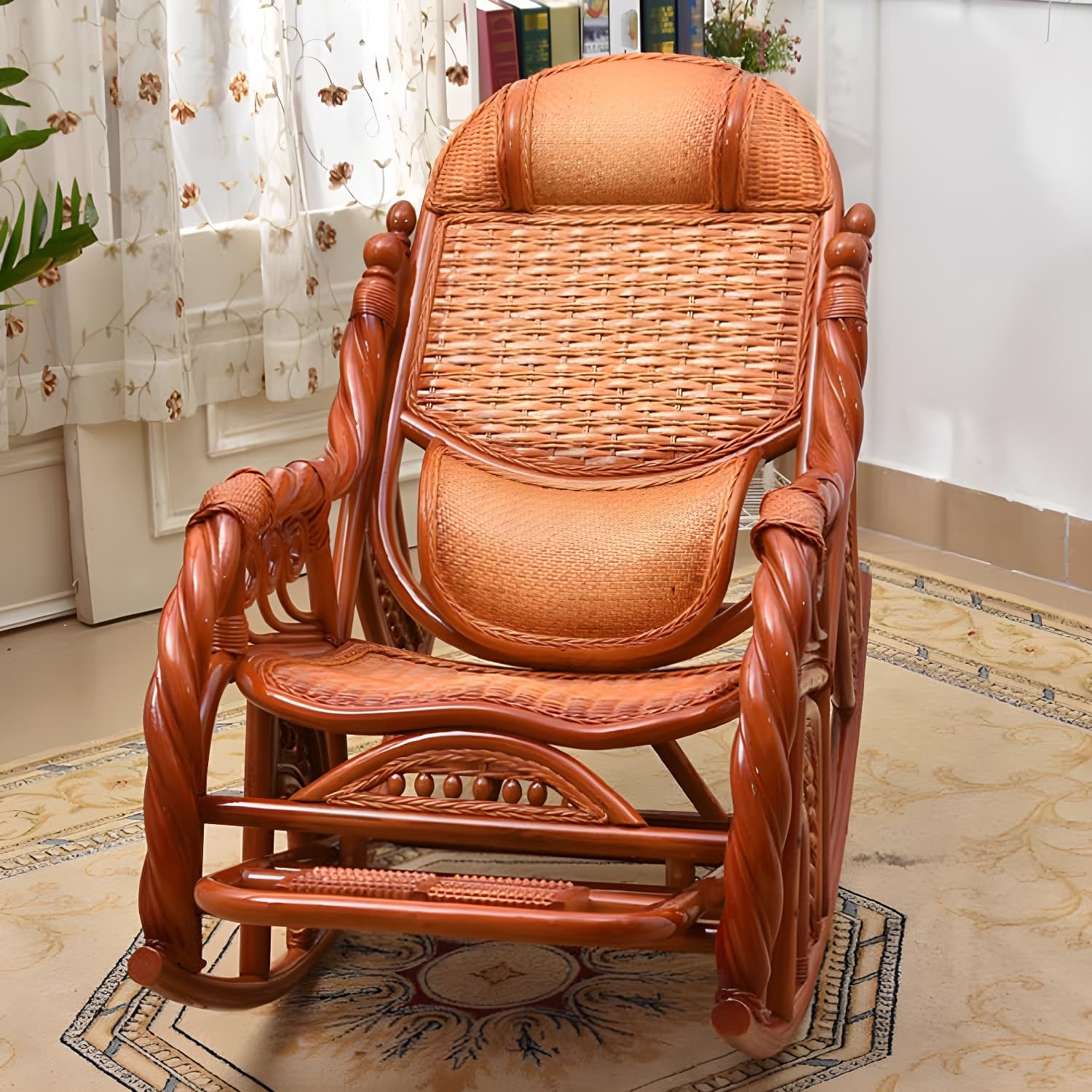 Espresso Rattan Rocking Chair Antique Reclining Rocker Chair 24.4" x 47.2" x 36.2" - image 11