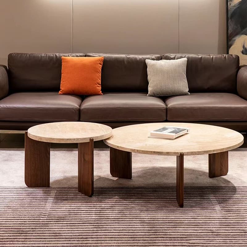 Orbicular Travertine/Lumber Coffee Table with Wooden Legs for Home - image 4