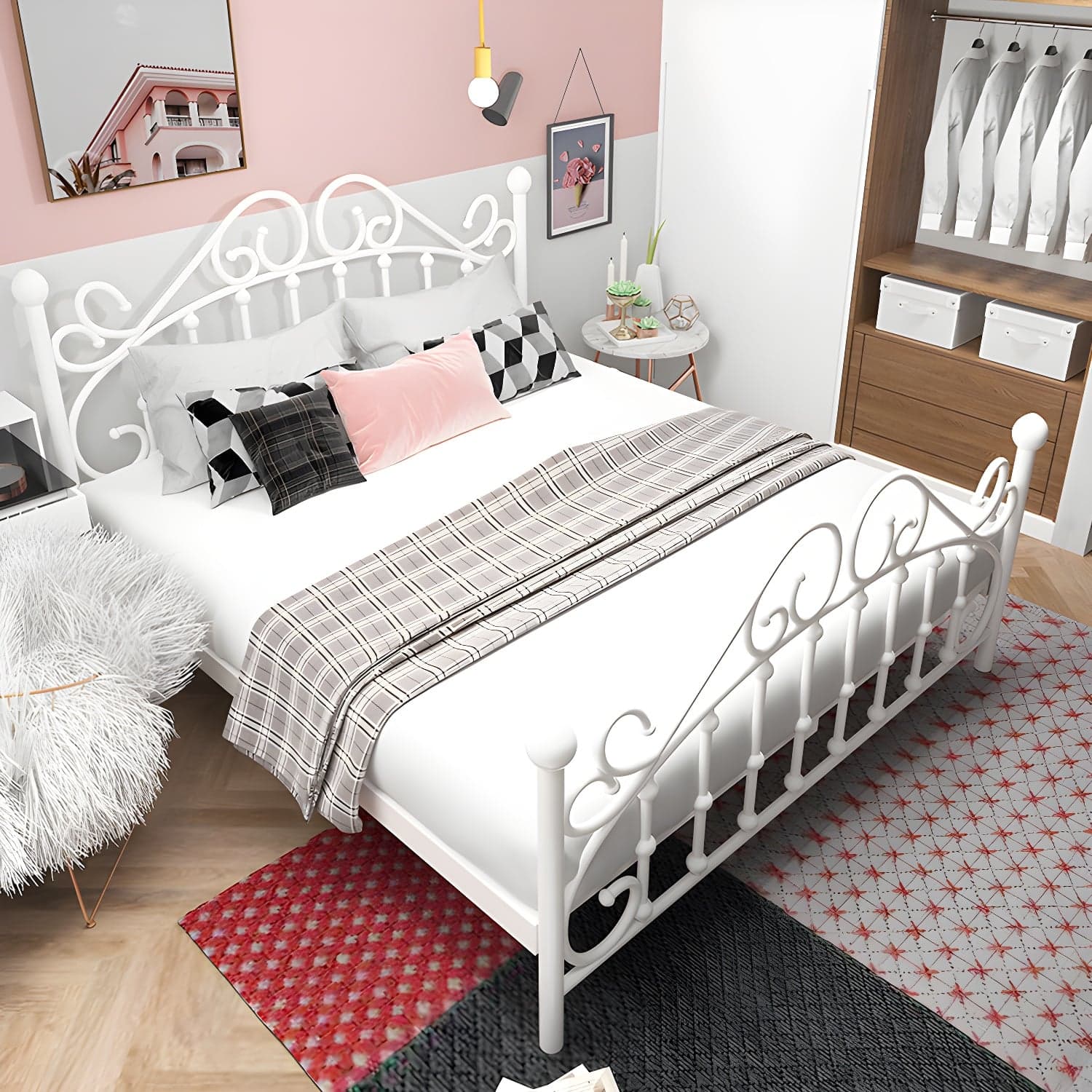 Industrial Style Metal Standard Bed Indoor with Headboard and Tail - image 3