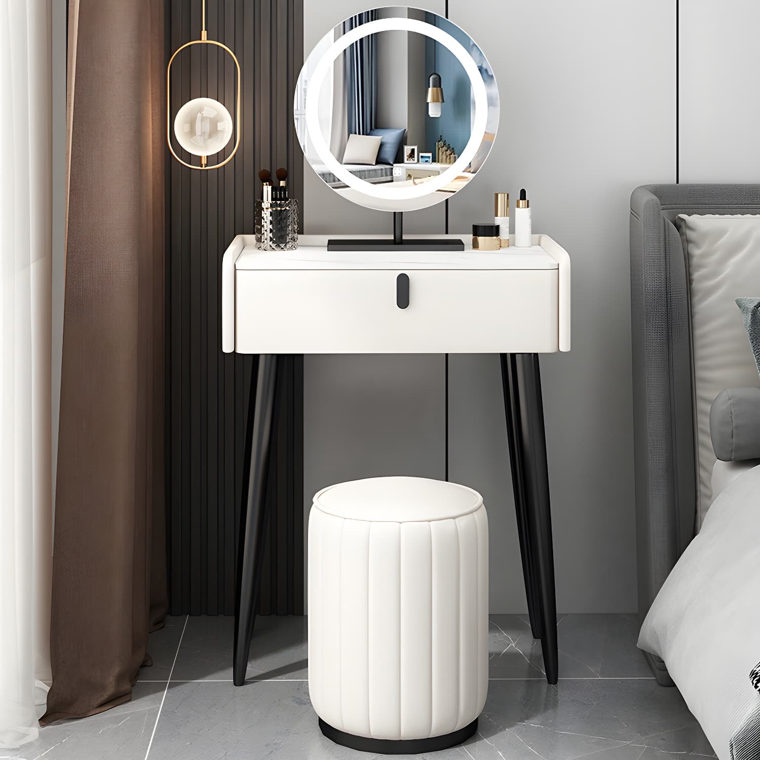 Contemporary Vanity Dressing Table Set with Mirror and Stool - image 3