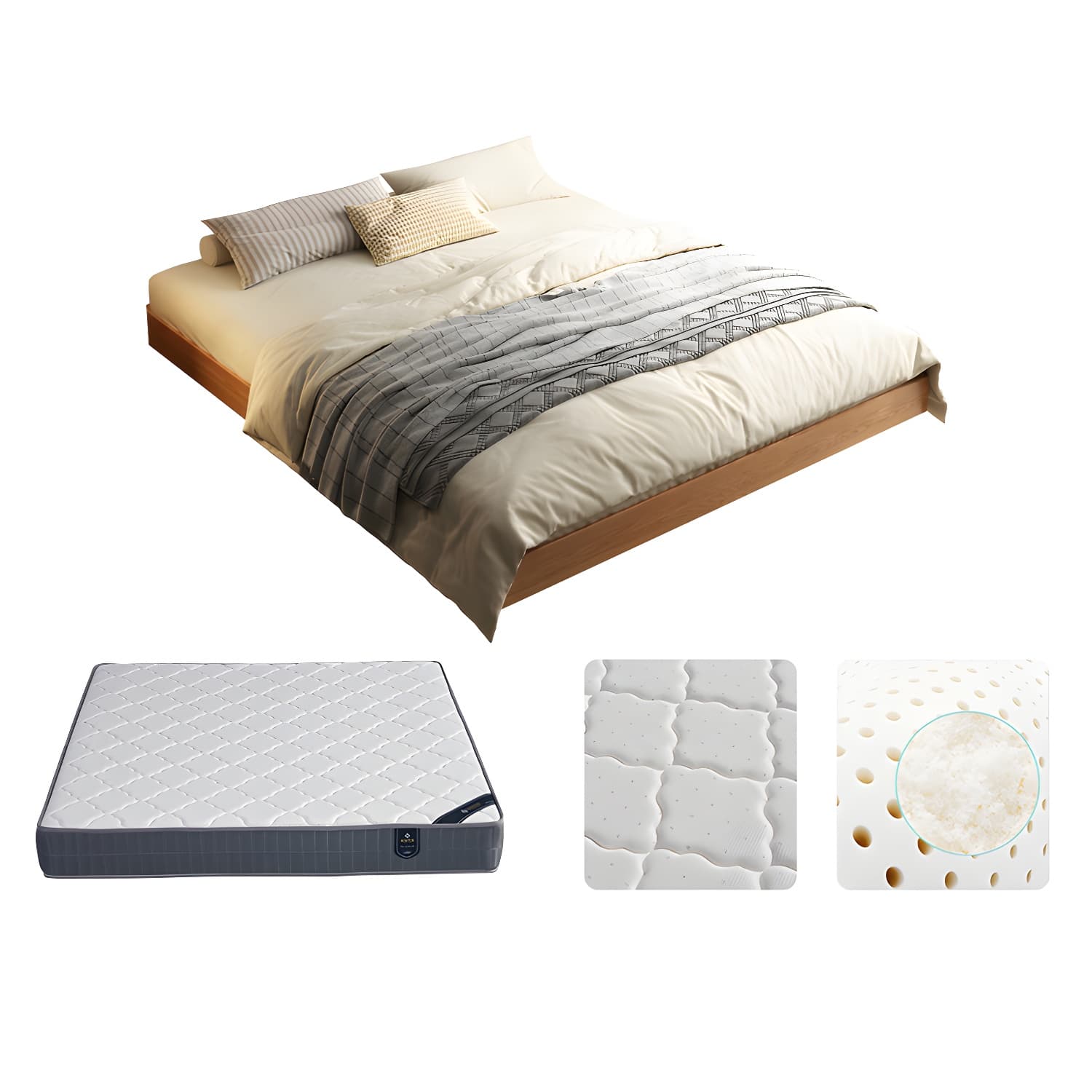 5.12" High Wood Platform Bed Scandinavian Natural Bed Frame Set - image 9