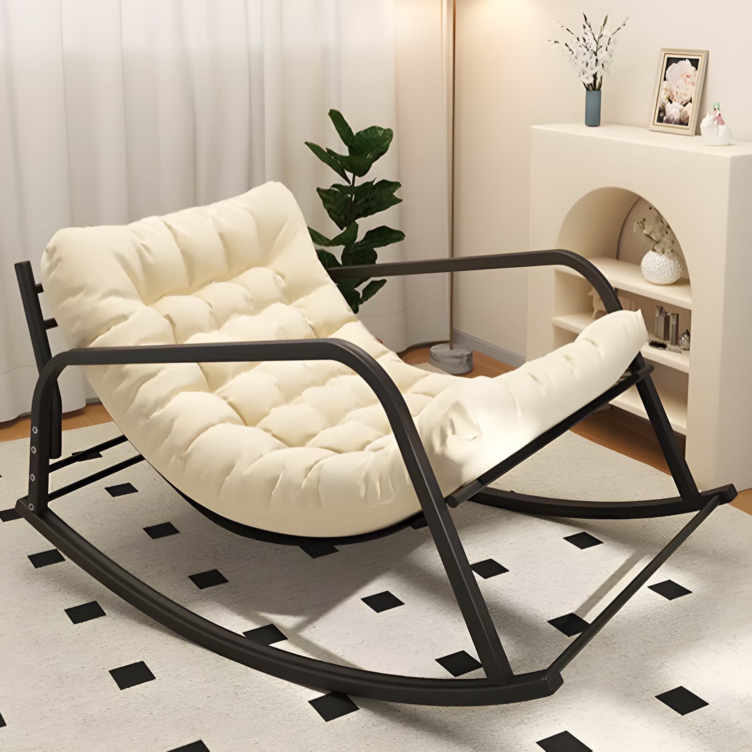 Modern Metal Rocking Chair with Sleek Black Legs - Stylish and Comfortable for Indoor Use - image 10