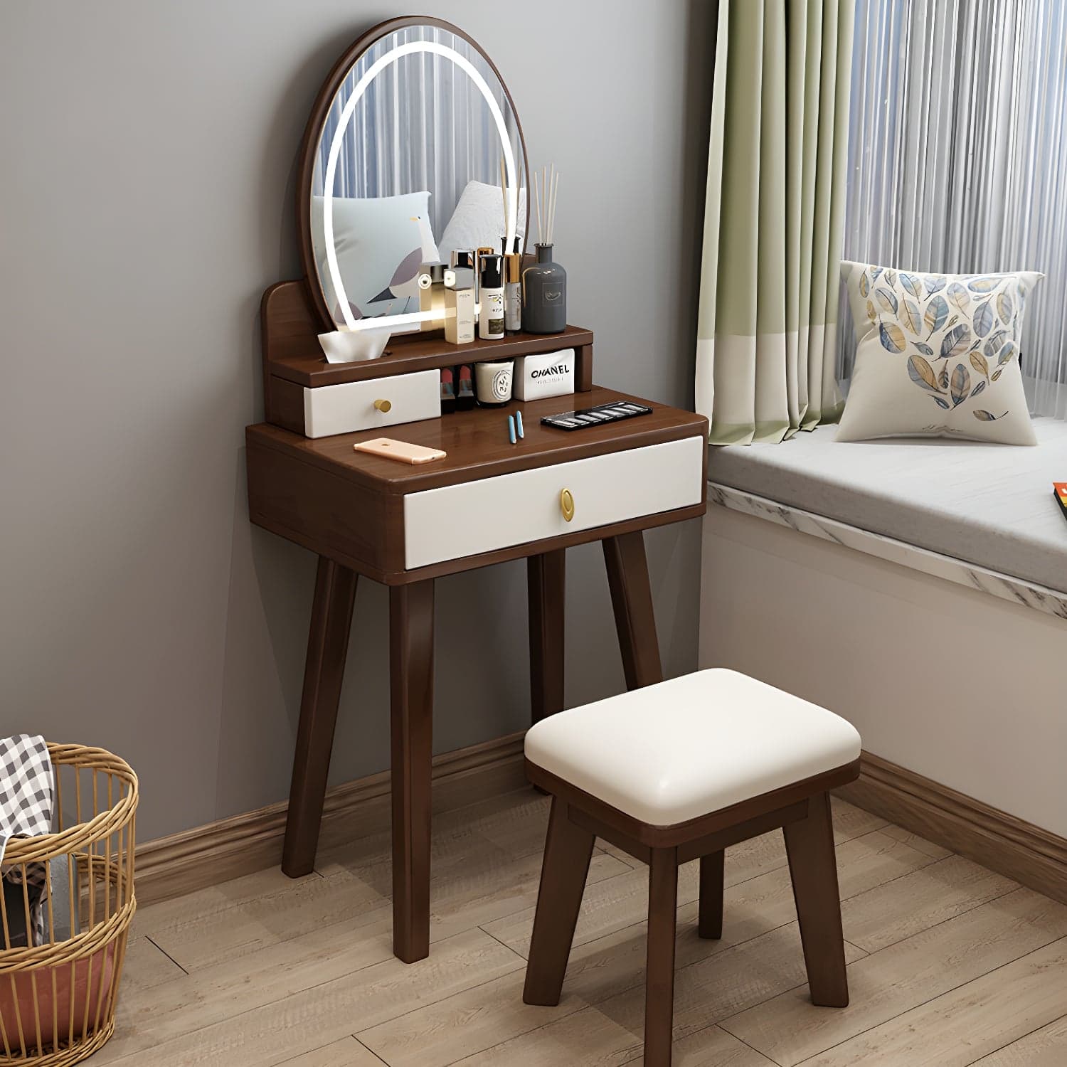 Traditions Dressing Table Bedroom Solid Wood with Drawer Mirror Make-up Vanity - image 3