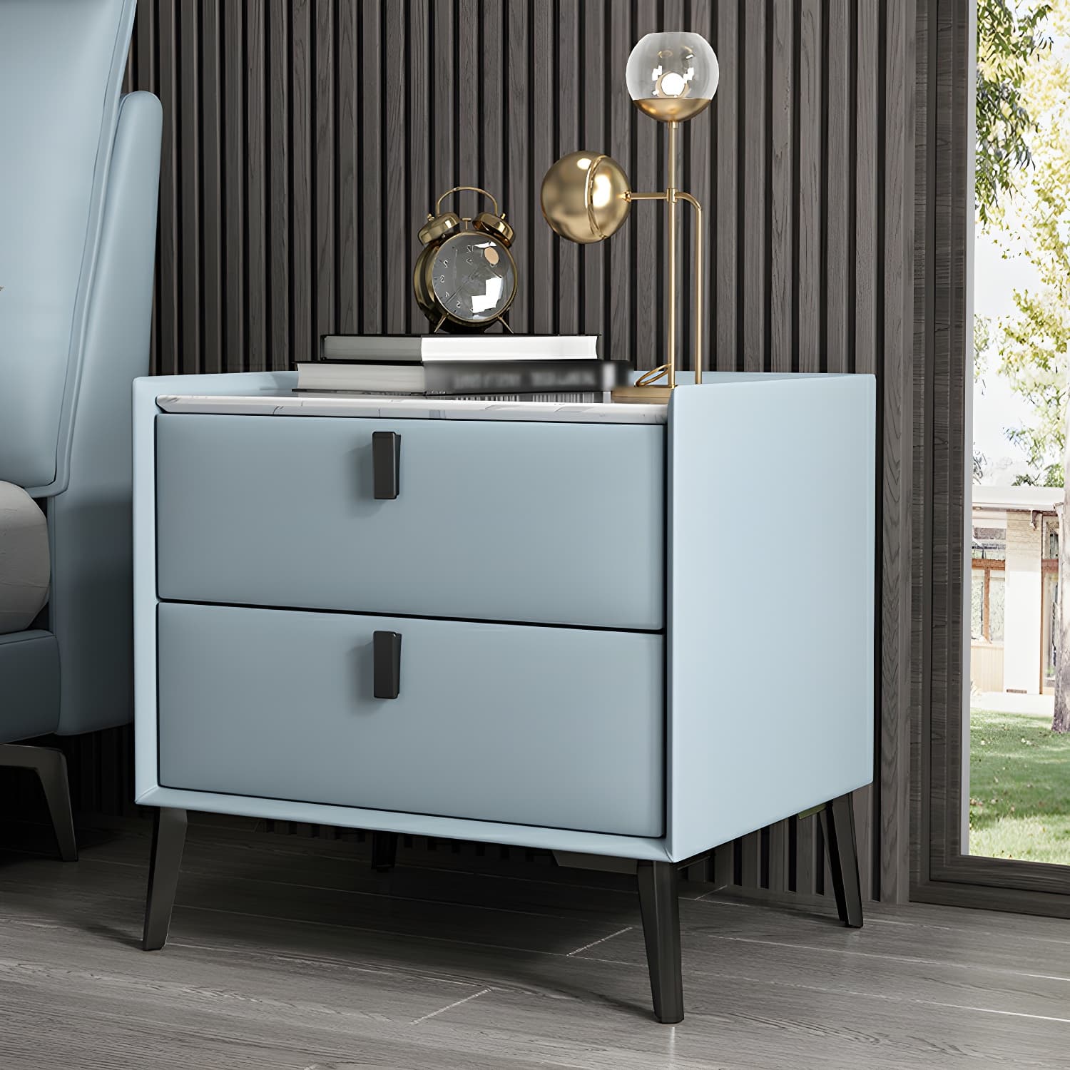 Contemporary 4 Legs Storage Drawer Nightstand with Black Handles for Bedroom - image 5