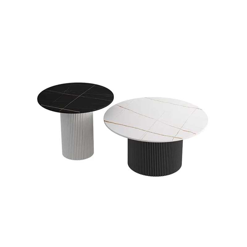 Modern Round Stone Top Coffee Table with Sturdy Metal Pedestal Base in Standard Height - image 9