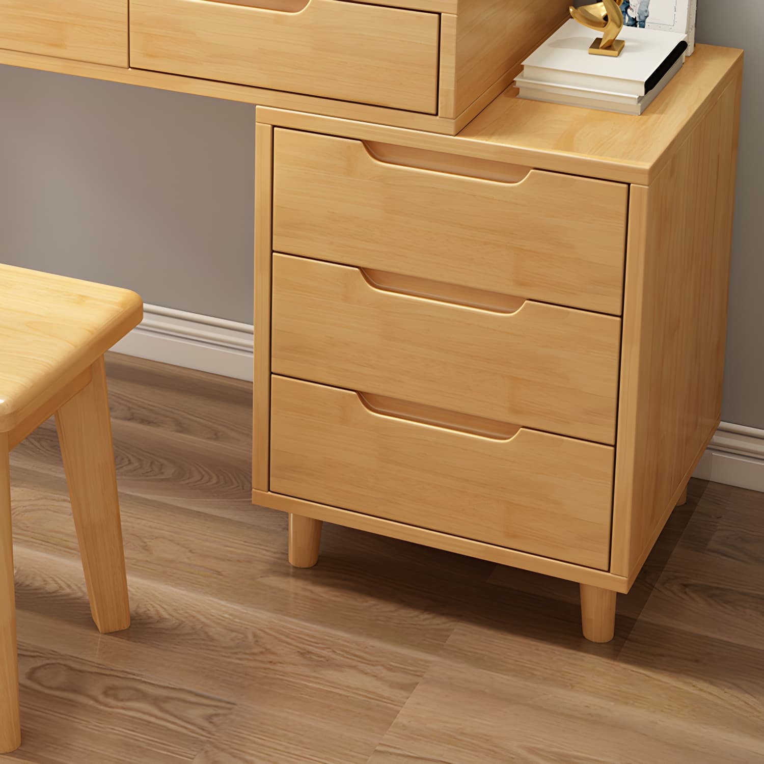 Solid Wood 1/4-Drawer Vanity Makeup Table with Mirror and Stool - 17.72" D - image 10